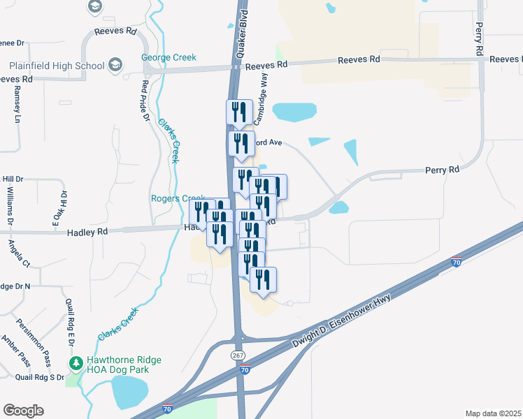 map of restaurants, bars, coffee shops, grocery stores, and more near 2224 Hadley Rd in Plainfield