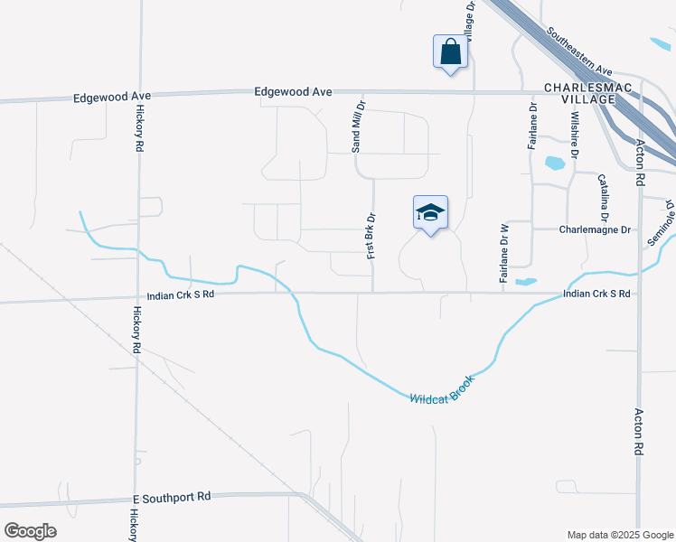 map of restaurants, bars, coffee shops, grocery stores, and more near 10150 Indian Creek Road South in Indianapolis