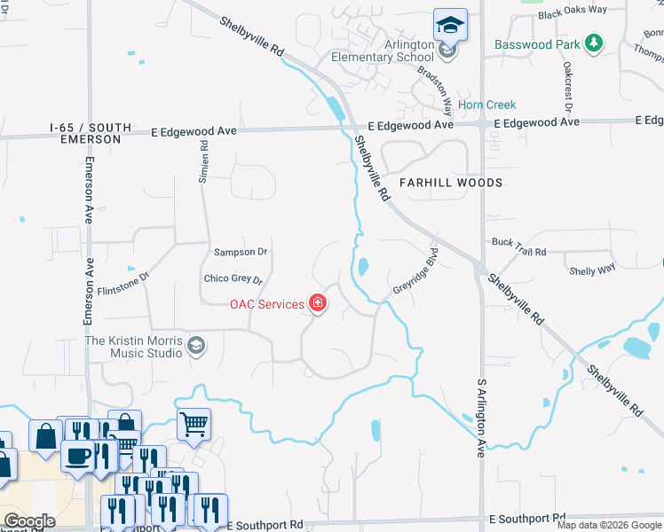 map of restaurants, bars, coffee shops, grocery stores, and more near 6346 Stockwell Drive in Indianapolis