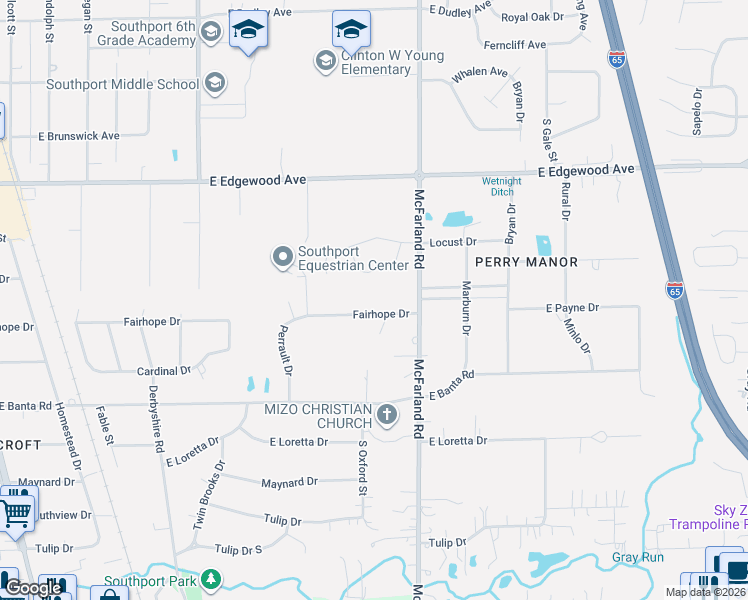 map of restaurants, bars, coffee shops, grocery stores, and more near 2929 Fairhope Drive in Indianapolis