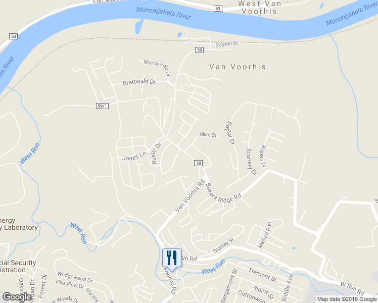 map of restaurants, bars, coffee shops, grocery stores, and more near 1654 Van Voorhis Road in Morgantown