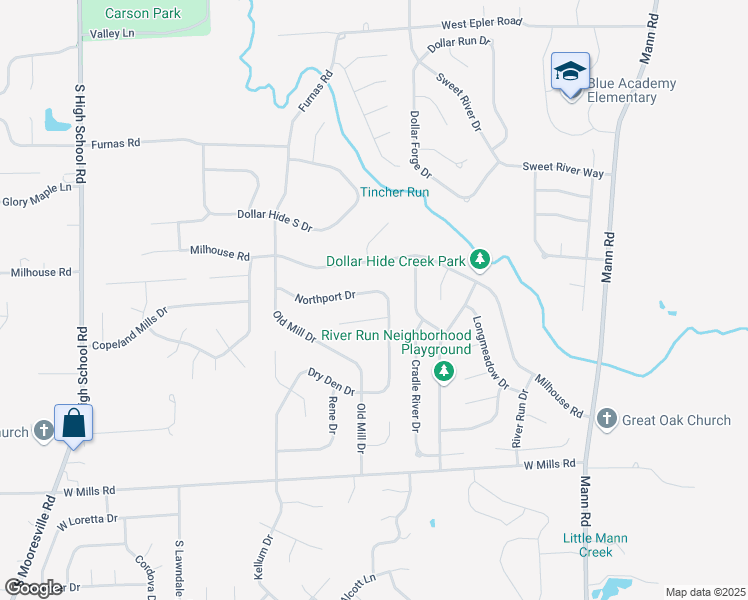 map of restaurants, bars, coffee shops, grocery stores, and more near 5515 Northport Drive in Indianapolis