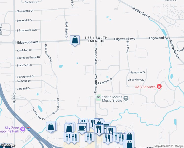 map of restaurants, bars, coffee shops, grocery stores, and more near 5019 Amber Creek Place in Indianapolis