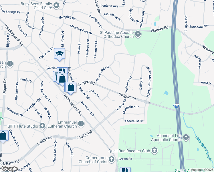 map of restaurants, bars, coffee shops, grocery stores, and more near 3042 Sandywood Drive in Dayton