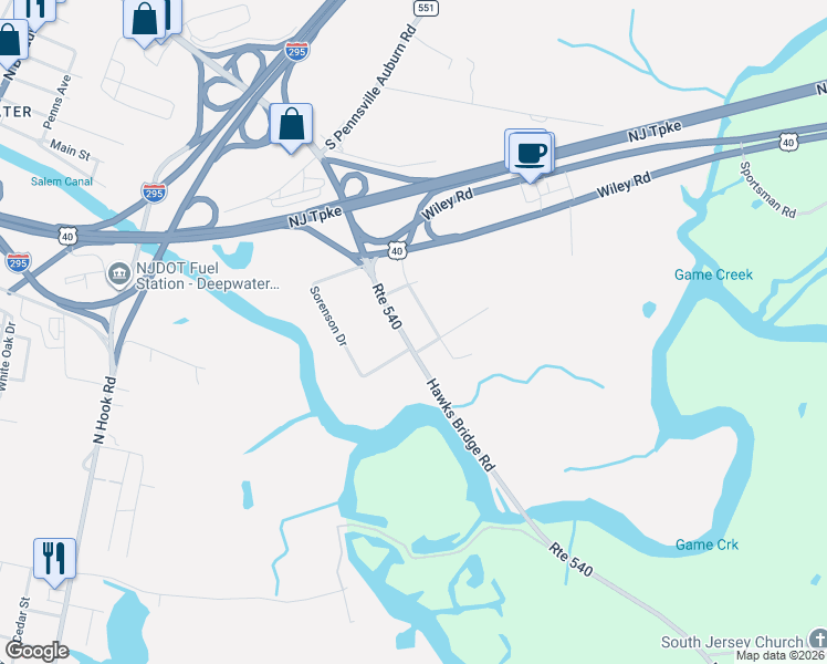 map of restaurants, bars, coffee shops, grocery stores, and more near 615 Cedar Crest Drive in Carneys Point Township