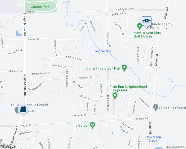map of restaurants, bars, coffee shops, grocery stores, and more near 5524 Northport Drive in Indianapolis