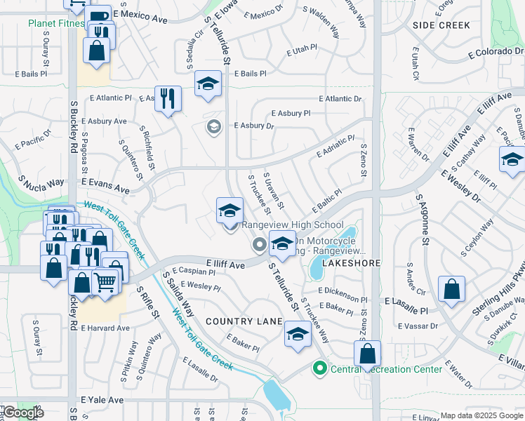 map of restaurants, bars, coffee shops, grocery stores, and more near 2209 South Truckee Street in Aurora