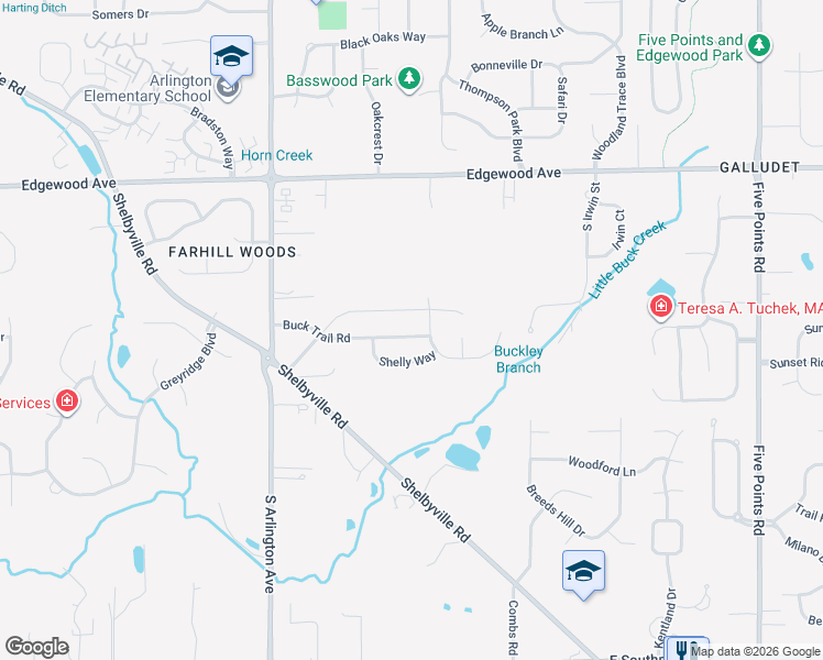 map of restaurants, bars, coffee shops, grocery stores, and more near 6250 Buck Trail Road in Indianapolis