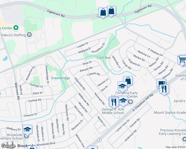 map of restaurants, bars, coffee shops, grocery stores, and more near 602 Lisbeth Road in Newark