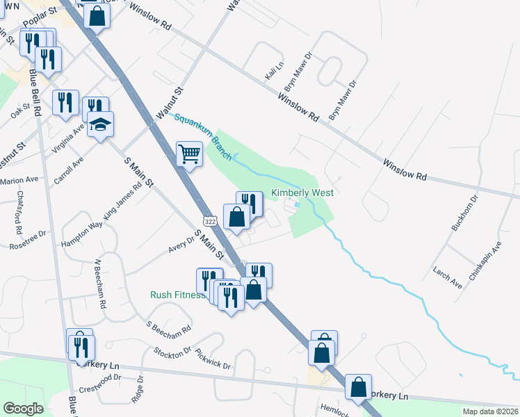 map of restaurants, bars, coffee shops, grocery stores, and more near 1056 South Black Horse Pike in Monroe