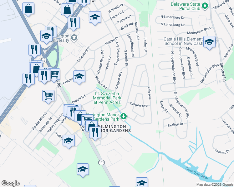 map of restaurants, bars, coffee shops, grocery stores, and more near 329 Oregon Avenue in Wilmington Manor