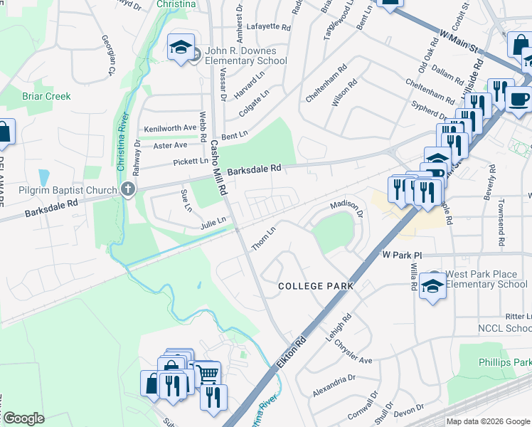 map of restaurants, bars, coffee shops, grocery stores, and more near 2 Patrick Henry Court in Newark