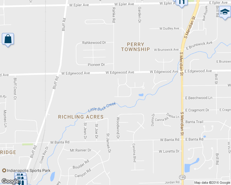 map of restaurants, bars, coffee shops, grocery stores, and more near 6134 Creekbend Blvd in Indianapolis