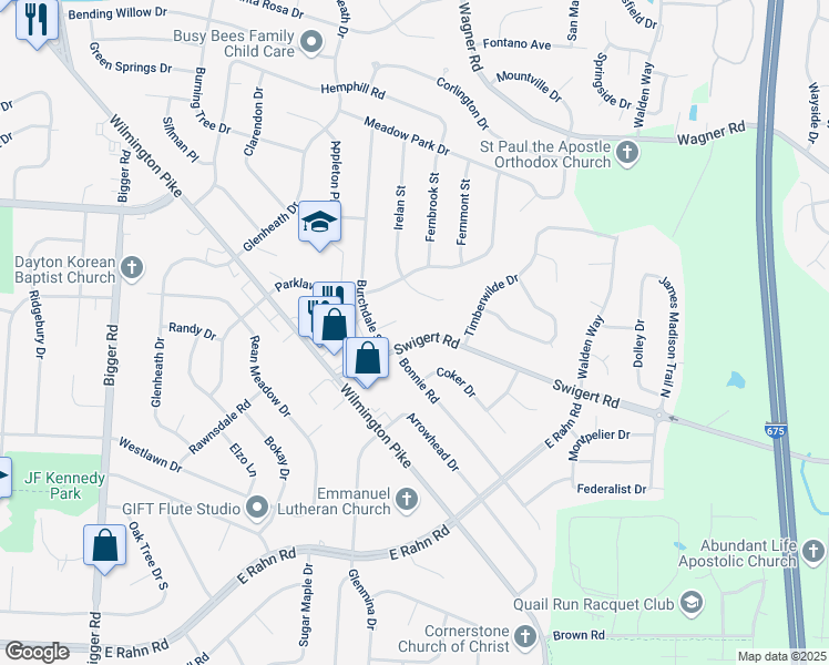 map of restaurants, bars, coffee shops, grocery stores, and more near 2716 Ridgeville Court in Dayton