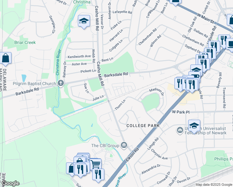 map of restaurants, bars, coffee shops, grocery stores, and more near 9 Patrick Henry Court in Newark