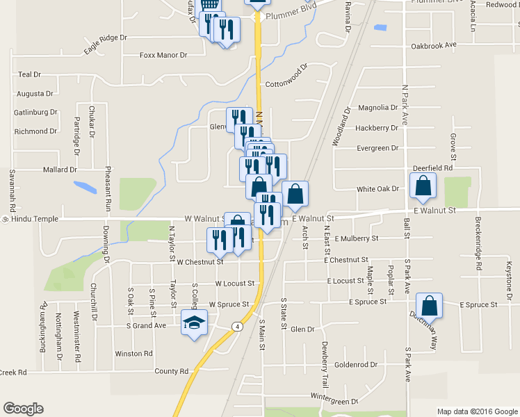 map of restaurants, bars, coffee shops, grocery stores, and more near 331 North Main Street in Chatham