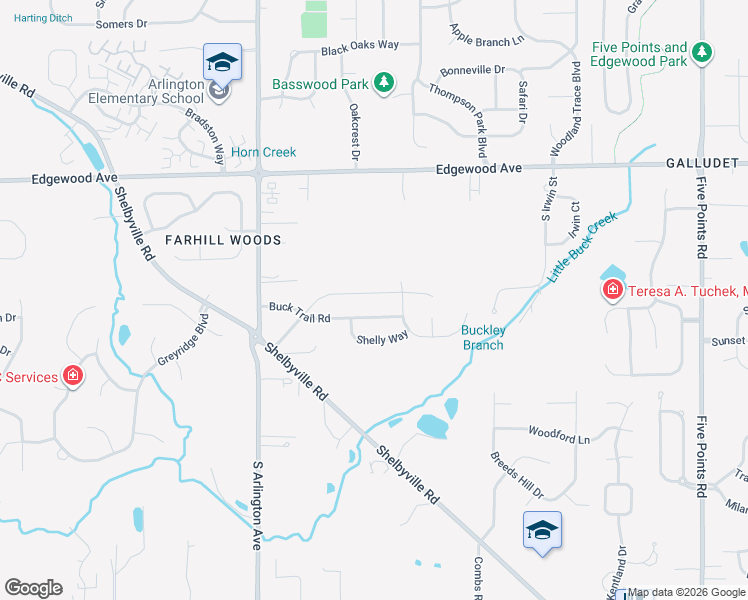 map of restaurants, bars, coffee shops, grocery stores, and more near 6250 Buck Trail Road in Indianapolis