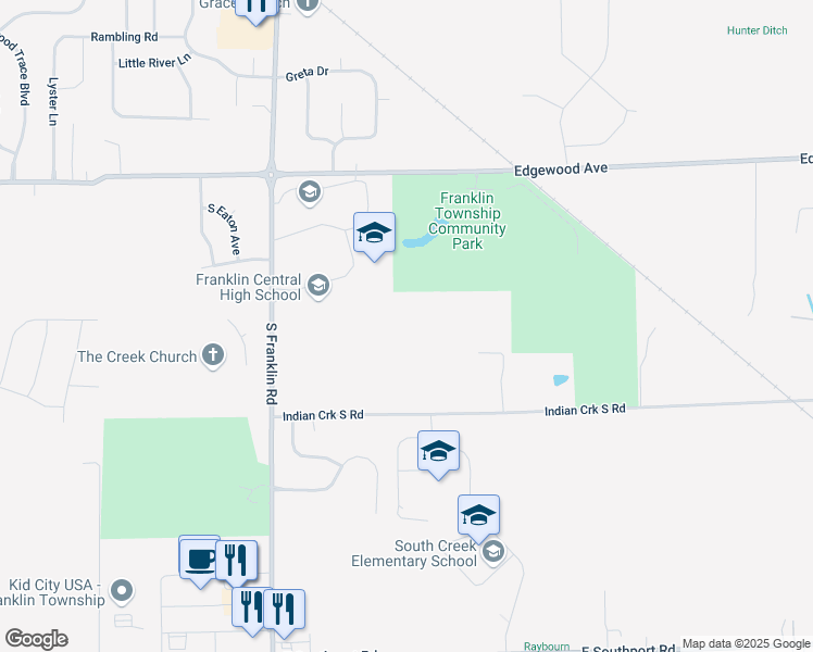 map of restaurants, bars, coffee shops, grocery stores, and more near 8710 Indian Creek Road South in Indianapolis