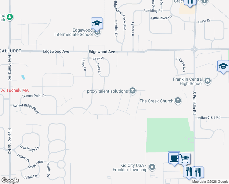 map of restaurants, bars, coffee shops, grocery stores, and more near 7729 Silver Moon Way in Indianapolis