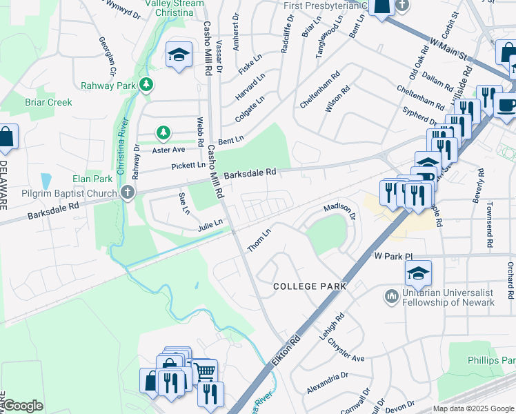 map of restaurants, bars, coffee shops, grocery stores, and more near 20 Patrick Henry Court in Newark