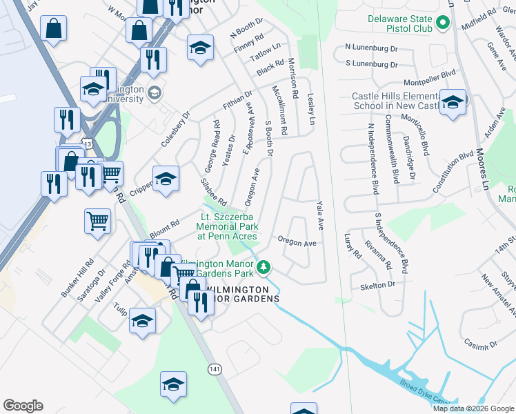 map of restaurants, bars, coffee shops, grocery stores, and more near 329 Oregon Avenue in Wilmington Manor