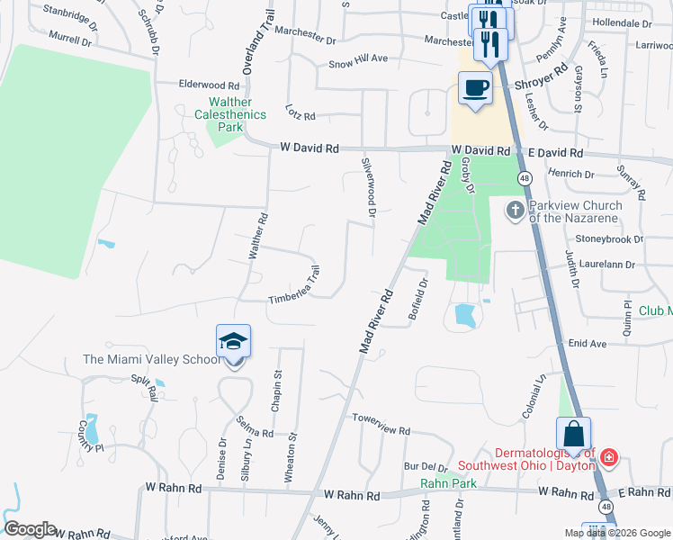 map of restaurants, bars, coffee shops, grocery stores, and more near 4763 Fawnwood Road in Dayton