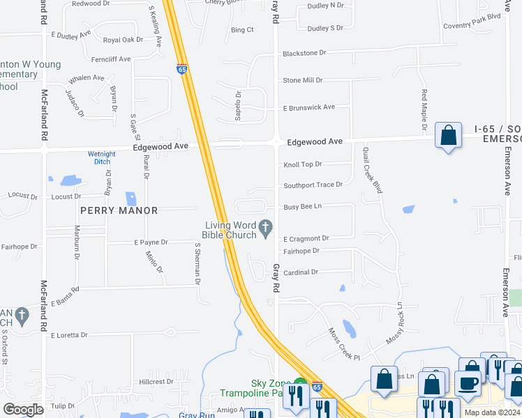 map of restaurants, bars, coffee shops, grocery stores, and more near 4026 Gray Arbor Drive in Indianapolis