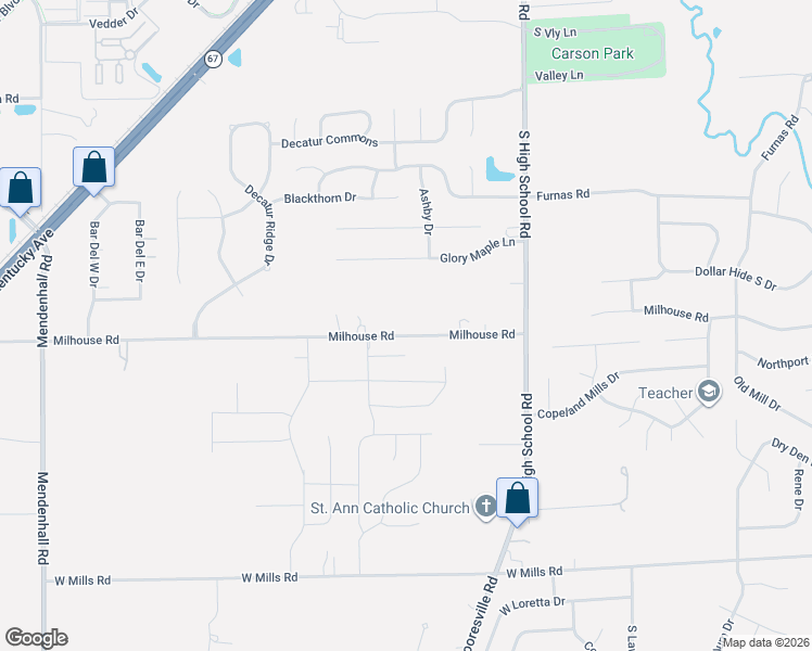 map of restaurants, bars, coffee shops, grocery stores, and more near 6522 McCreery Court in Indianapolis