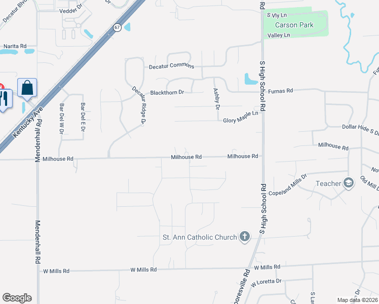 map of restaurants, bars, coffee shops, grocery stores, and more near 6563 McCreery Court in Indianapolis