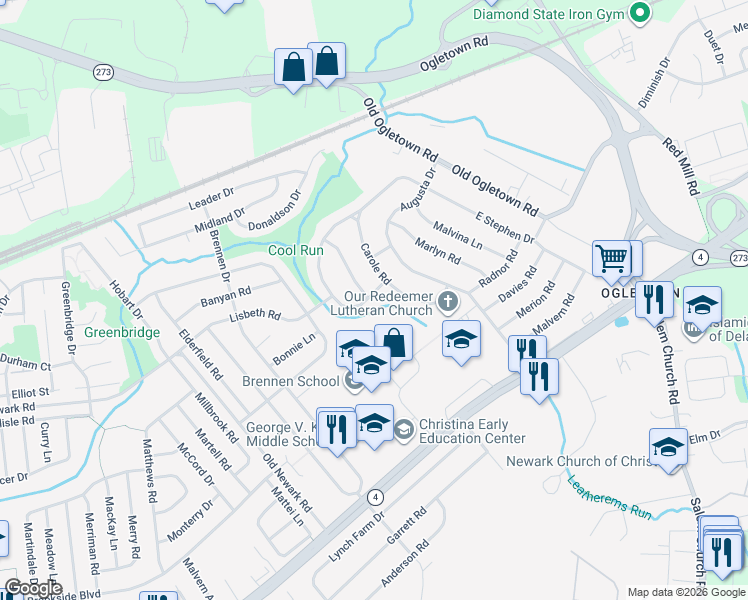 map of restaurants, bars, coffee shops, grocery stores, and more near 82 West Stephen Drive in Newark