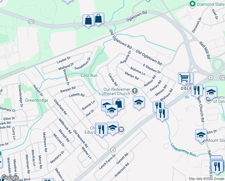 map of restaurants, bars, coffee shops, grocery stores, and more near 82 West Stephen Drive in Newark
