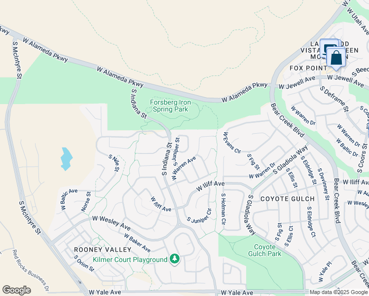 map of restaurants, bars, coffee shops, grocery stores, and more near 14955 West Warren Avenue in Denver