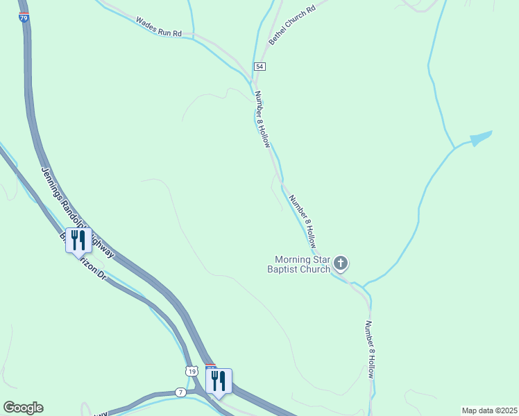 map of restaurants, bars, coffee shops, grocery stores, and more near 379 Number 8 Hollow in Morgantown