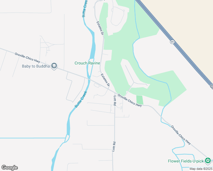 map of restaurants, bars, coffee shops, grocery stores, and more near 251 Estates Drive in Chico