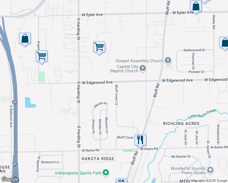 map of restaurants, bars, coffee shops, grocery stores, and more near in Indianapolis