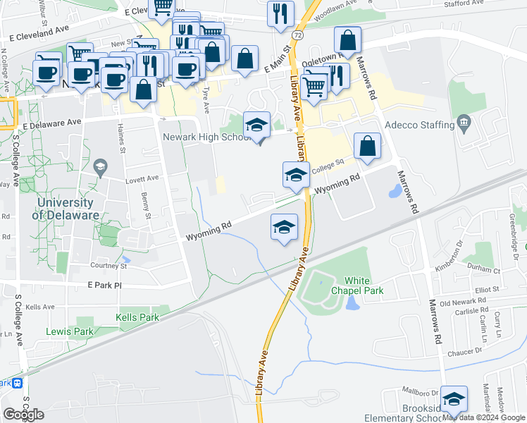 map of restaurants, bars, coffee shops, grocery stores, and more near 28 Duke Street in Newark