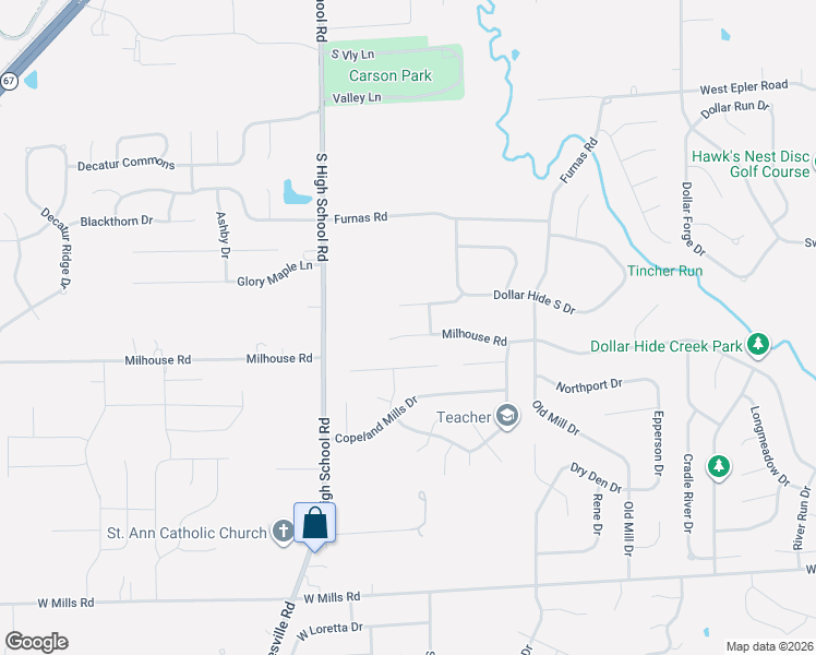 map of restaurants, bars, coffee shops, grocery stores, and more near 6029 Dollar Hide South Drive in Indianapolis