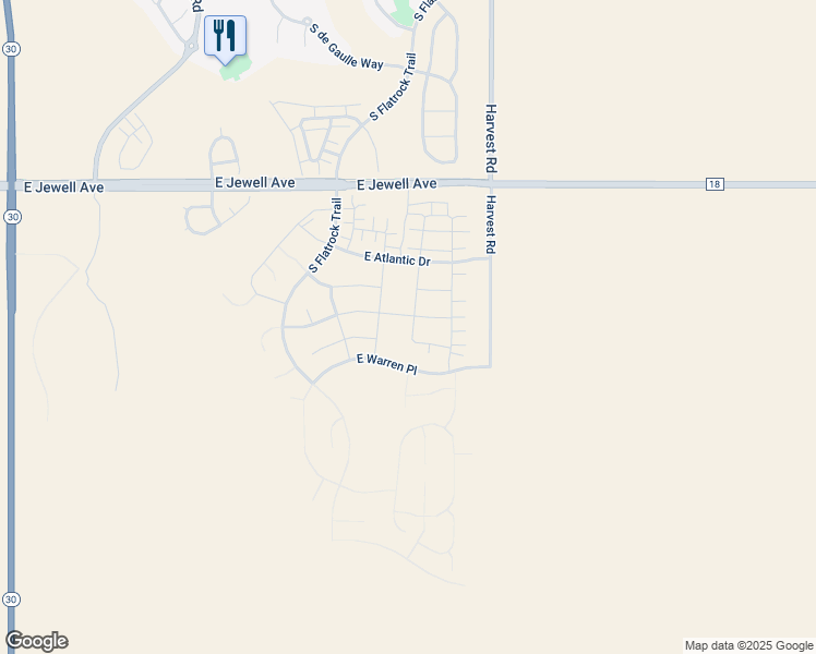 map of restaurants, bars, coffee shops, grocery stores, and more near 24634 East Evans Avenue in Aurora