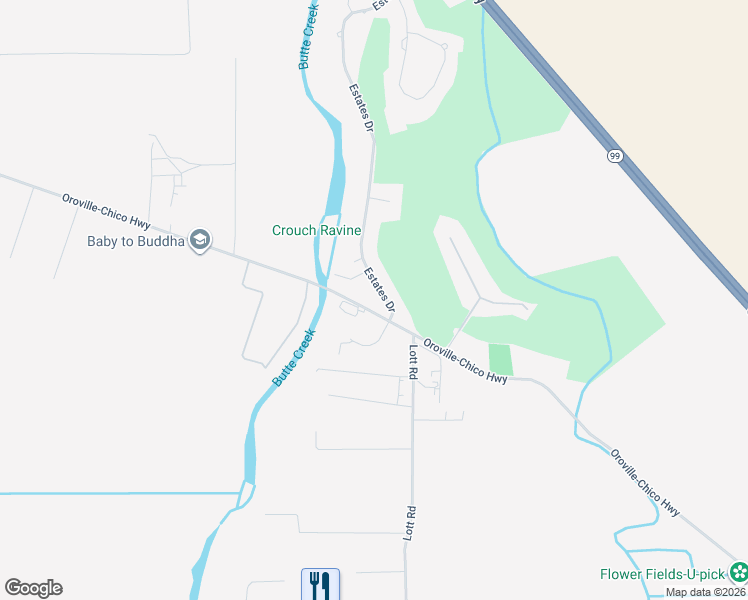 map of restaurants, bars, coffee shops, grocery stores, and more near 248 Estates Drive in Chico