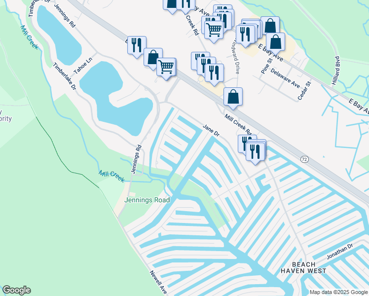 map of restaurants, bars, coffee shops, grocery stores, and more near 124 Lee Drive in Stafford Township