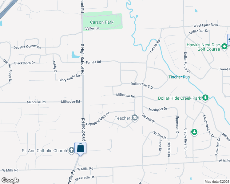 map of restaurants, bars, coffee shops, grocery stores, and more near 5907 Barnett Ln in Indianapolis