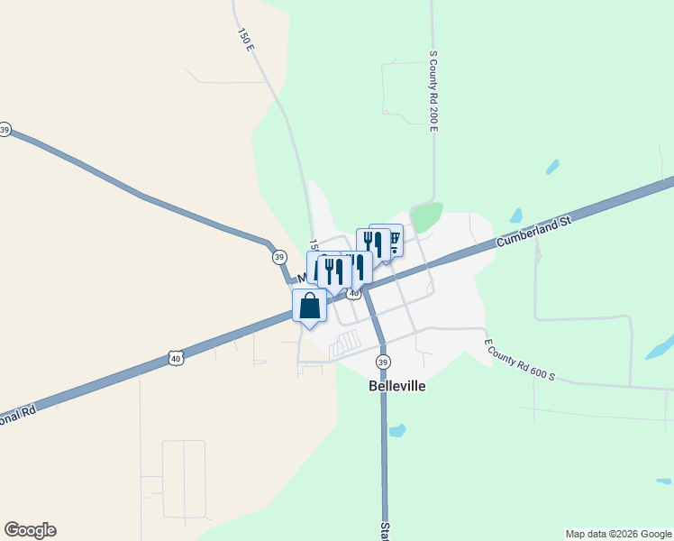 map of restaurants, bars, coffee shops, grocery stores, and more near 5704 Indiana 39 in Clayton