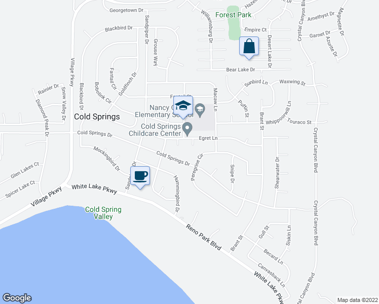 map of restaurants, bars, coffee shops, grocery stores, and more near 3935 Vireo Court in Reno