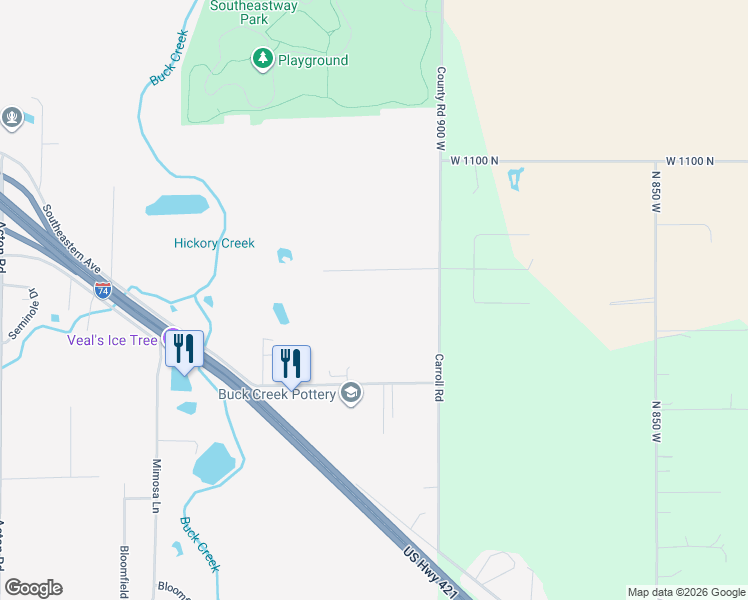 map of restaurants, bars, coffee shops, grocery stores, and more near 6180 South Carroll Road in Indianapolis