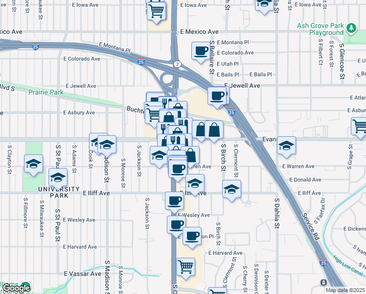 map of restaurants, bars, coffee shops, grocery stores, and more near in 