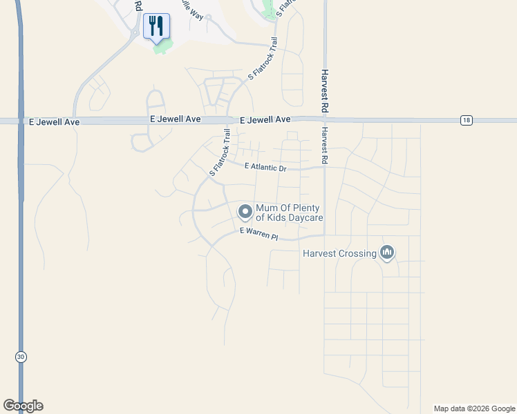 map of restaurants, bars, coffee shops, grocery stores, and more near 2146 South Grand Baker Court in Aurora