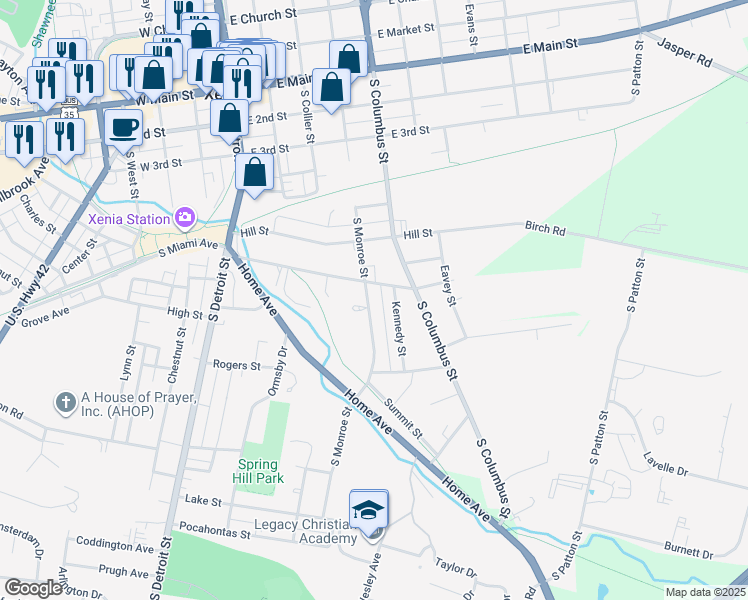 map of restaurants, bars, coffee shops, grocery stores, and more near 547 South Monroe 547 1/2 Street in Xenia