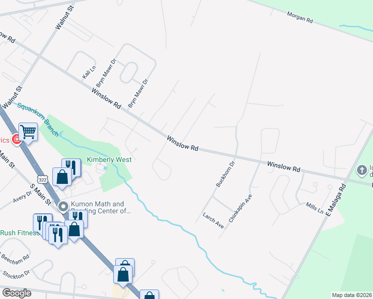 map of restaurants, bars, coffee shops, grocery stores, and more near 1220 Winslow Road in Monroe