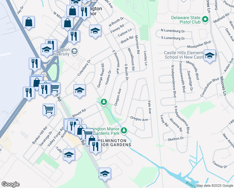 map of restaurants, bars, coffee shops, grocery stores, and more near 318 Oregon Avenue in Wilmington Manor