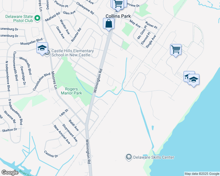 map of restaurants, bars, coffee shops, grocery stores, and more near 38 Booker Circle in New Castle